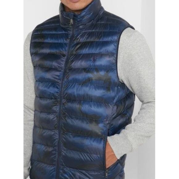 Polo Ralph Lauren Camo Terra Puffer Vest Mens size XL Blue Lightweight Packable